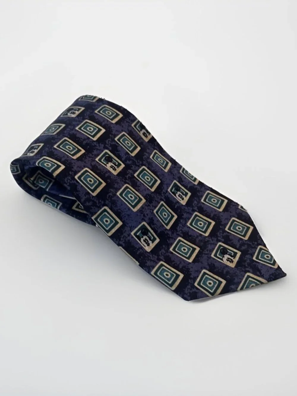 Disney Store Hand Made Portrait Mickey Mouse Blue 100% Silk Classic Neck Tie VTG